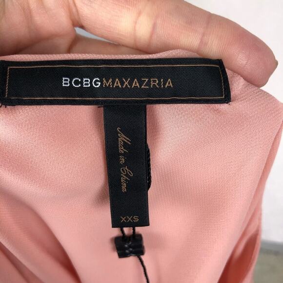 BCBGMaxAzria Blush Pink One Shoulder 100% Silk Ruffle Blouse Top XXS - Picture 10 of 11